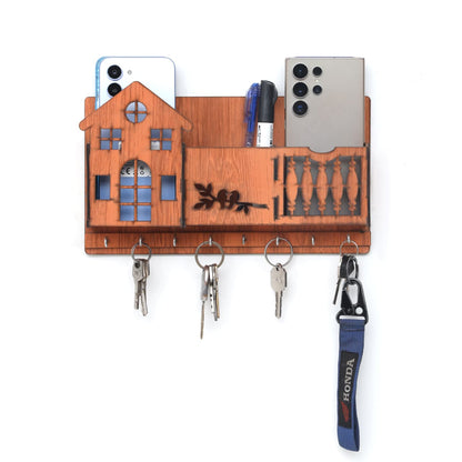 Premium Wooden House Design Wall-Mounted Key &amp; Phone Organize