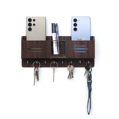 Premium Wooden Wall-Mounted Key & Phone Holder Organizer